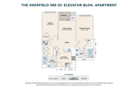 Floor plan for 2 beds, 2 baths, 956 sqft